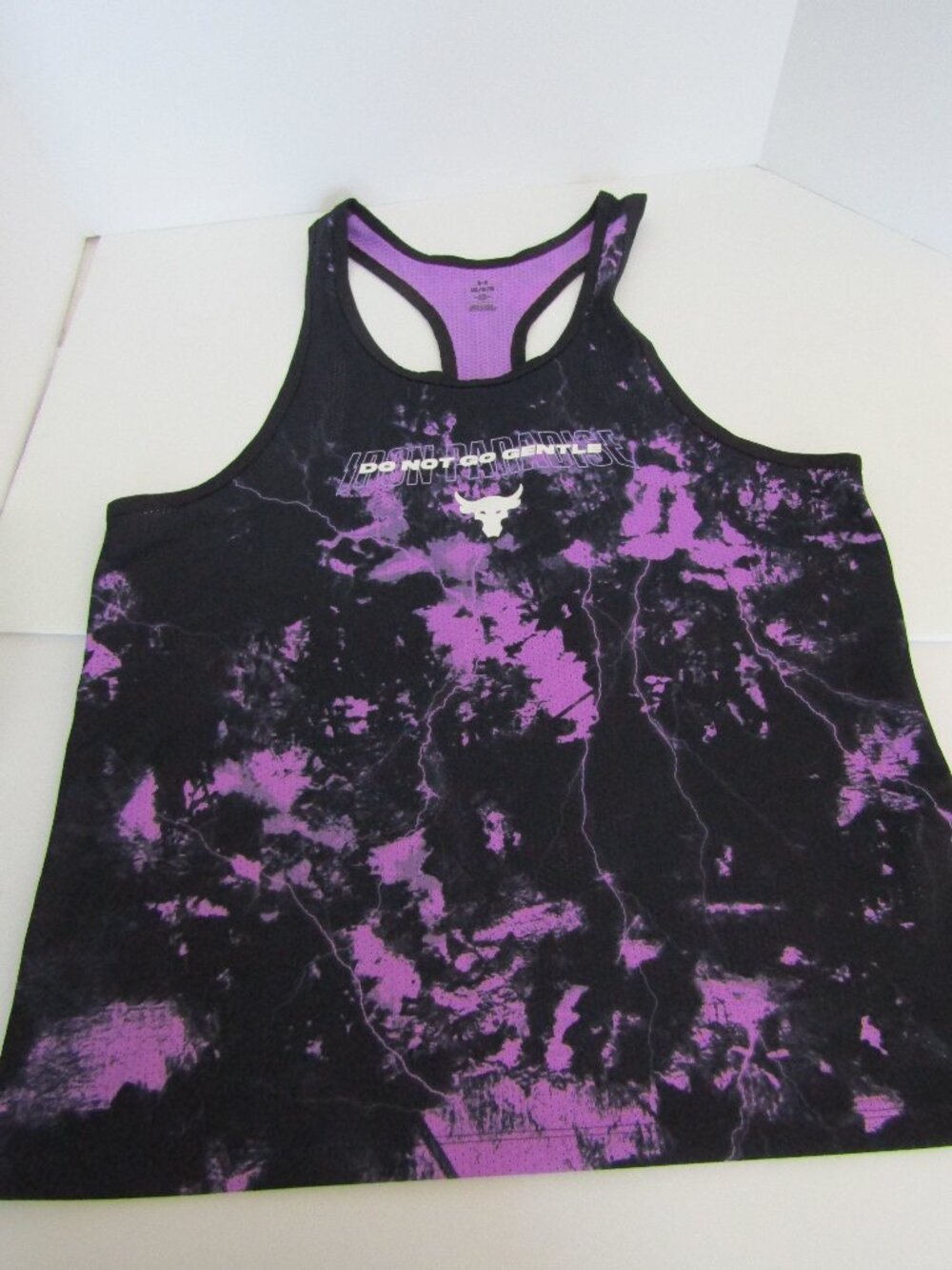 Under Armour Mens Project Rock Mesh Tank Top Do Not Go Gentle Black Purple Sz LG